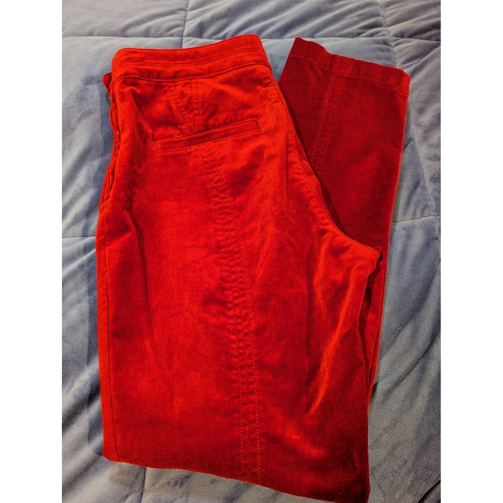 Anthropologie The Essential Slim Pants Women 2 Red Velvet Corduroy Side Zip Slim